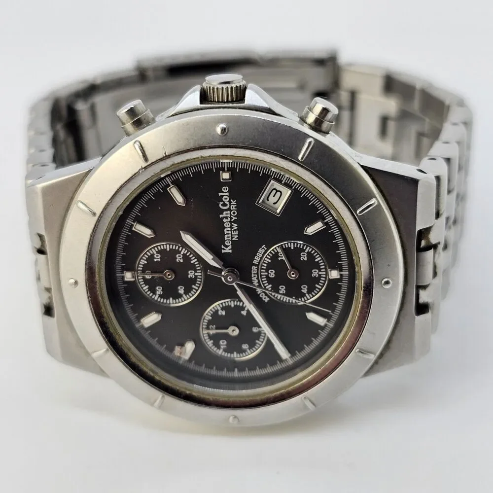 Kenneth Cole Men's Watch 38MM Black Dial Date Gray Bracelet 6.5